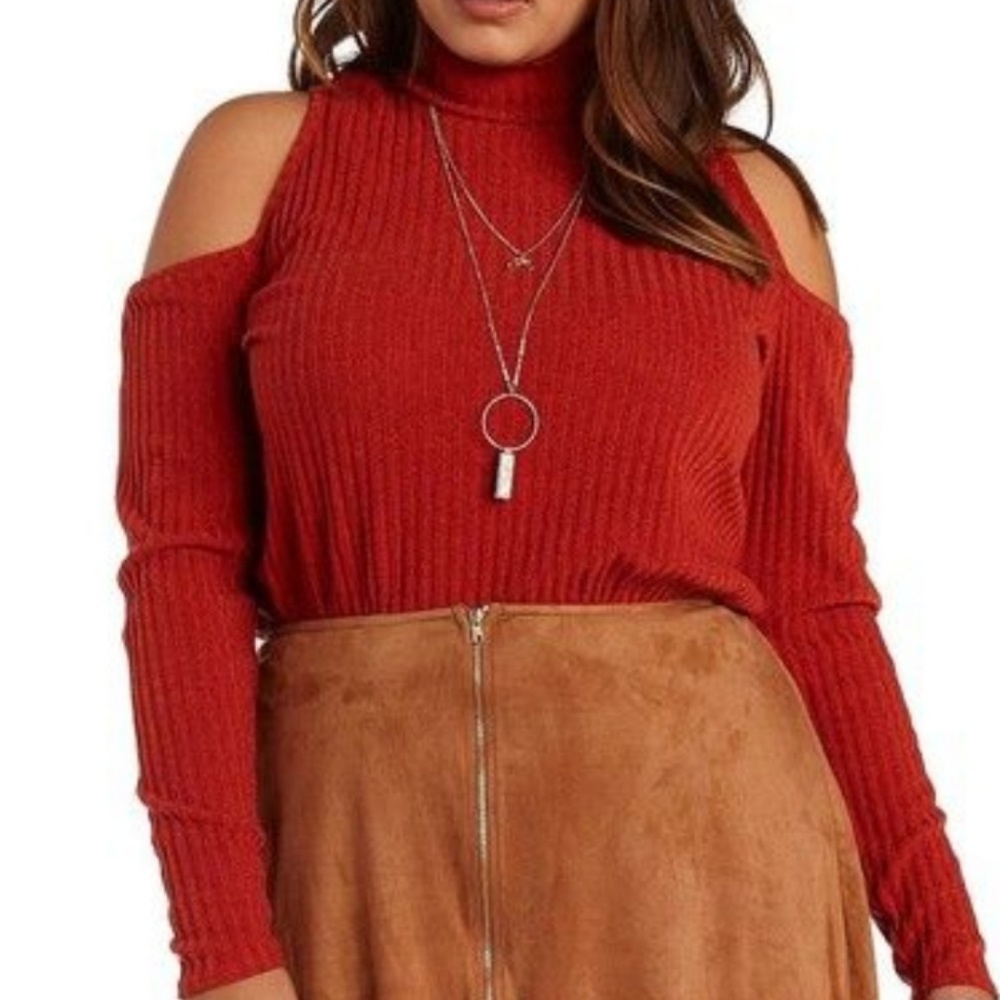 Off Shoulder Turtle Neck Sweater
